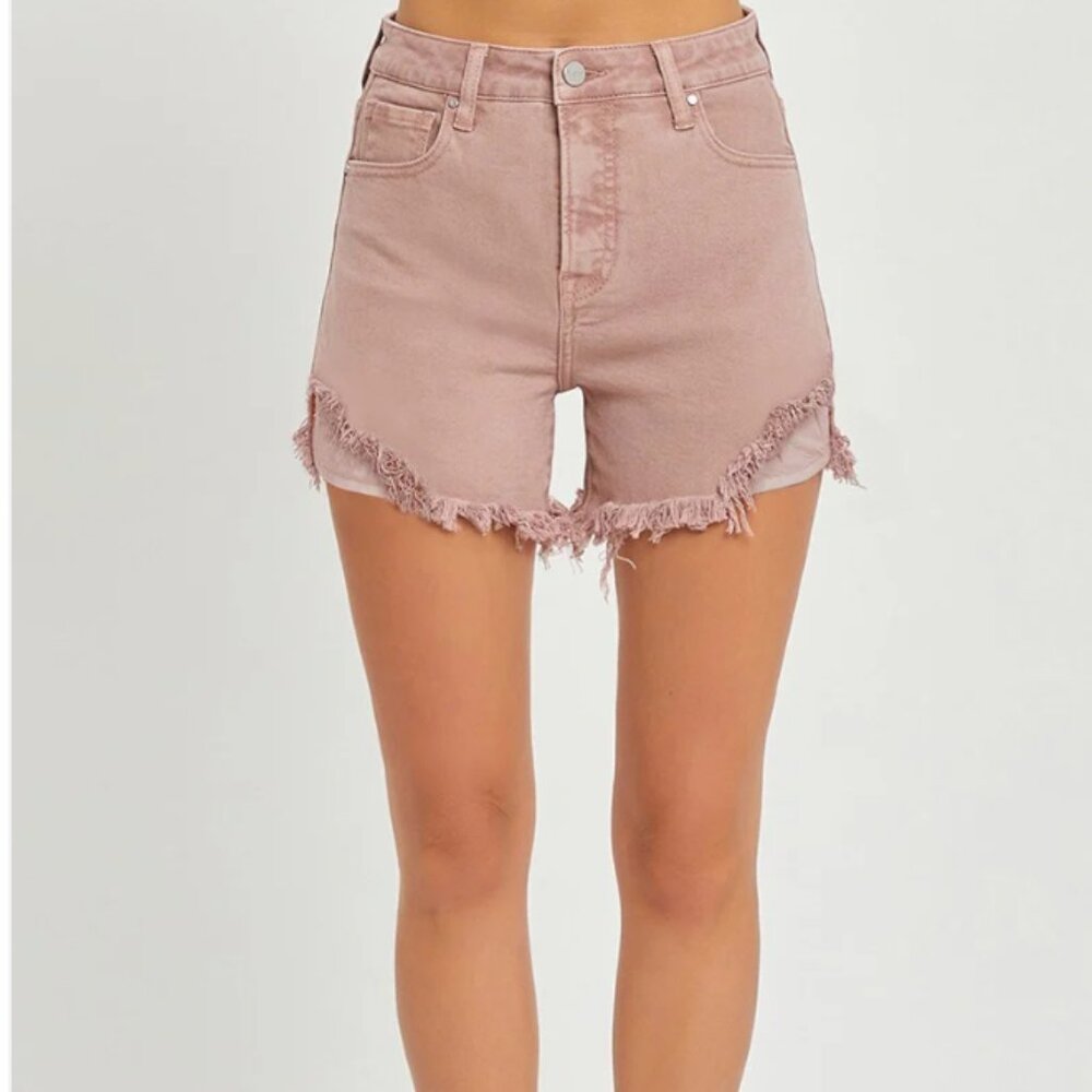 Risen Mauve High Rise Side Step Hem Shorts